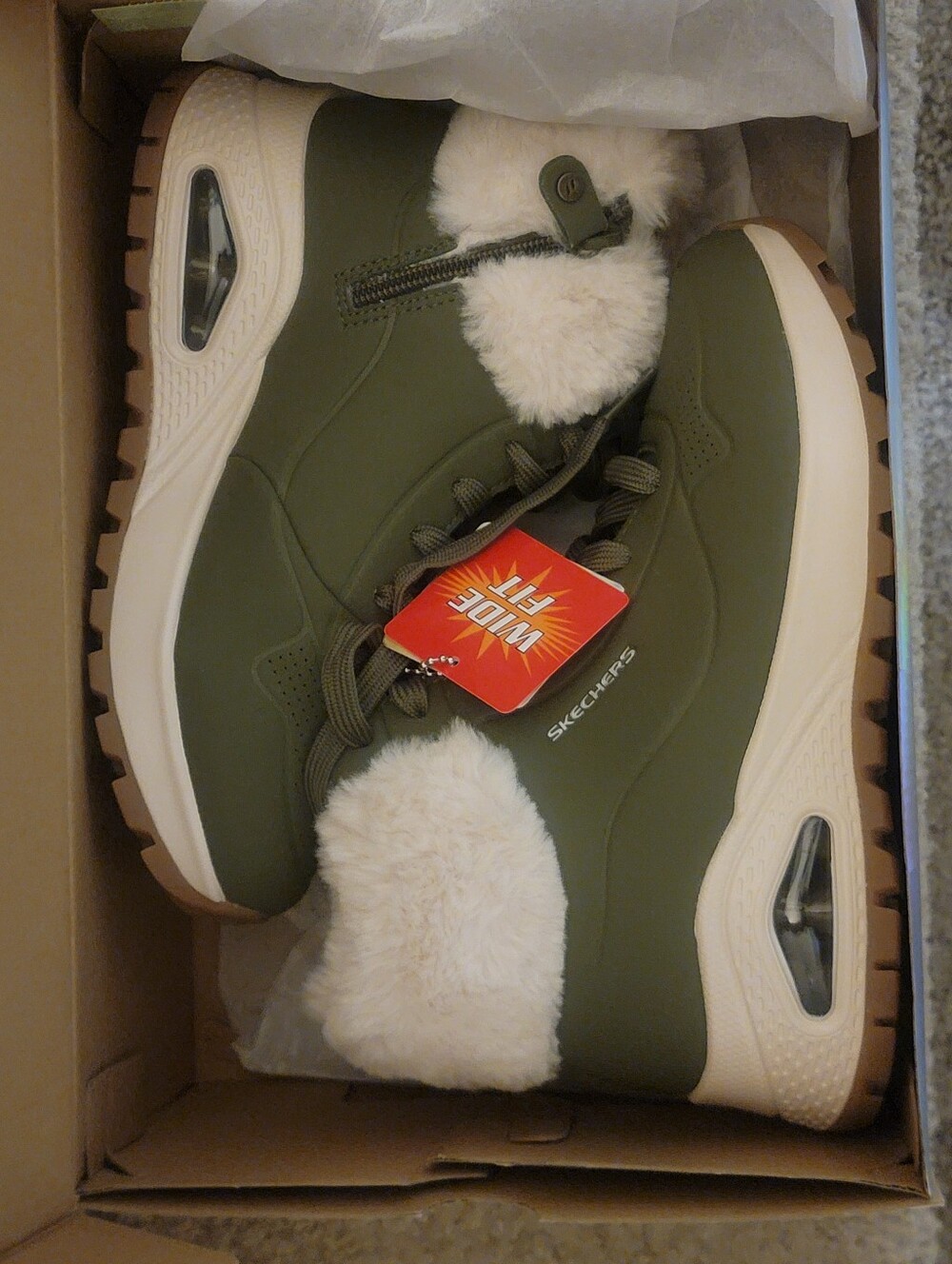 Women Skechers Uno Rugged- Fall Ait Short Boots In Olive Color Size 6.5 Wide
